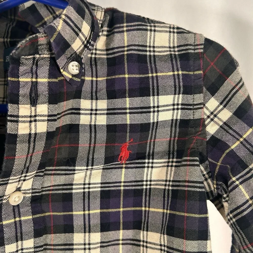 Ralph Lauren Shirt Infant 24M Blue Plaid Long Sleeve Button Up 100% Cotton